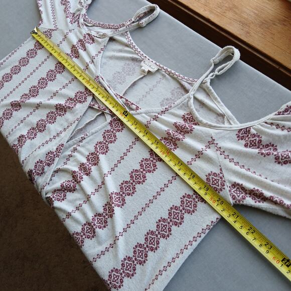 hem & thread cold shoulder faux wrap tank top L tan red adjustable straps L4998 - Picture 10 of 12